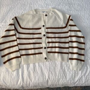 Striped off-White and Brown Women's cardigan Sweater
